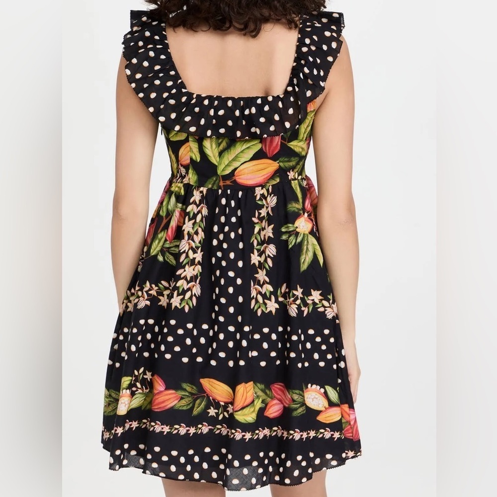 Farm Rio Tropical Floral Polka Dot Mini Dress S | Ruffle Strap Summer Vacation - Picture 3 of 13